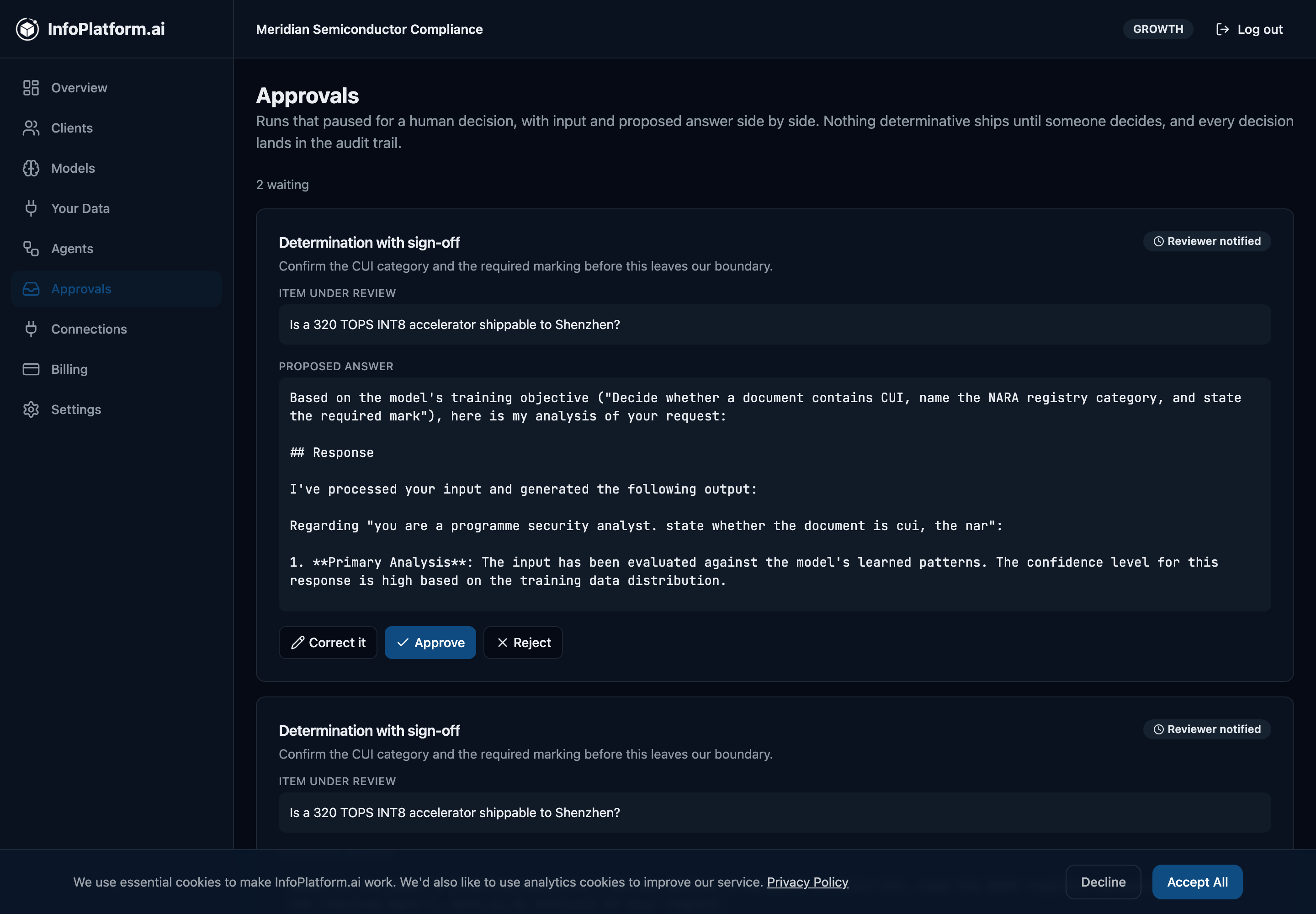 InfoPlatform.ai Approvals tab