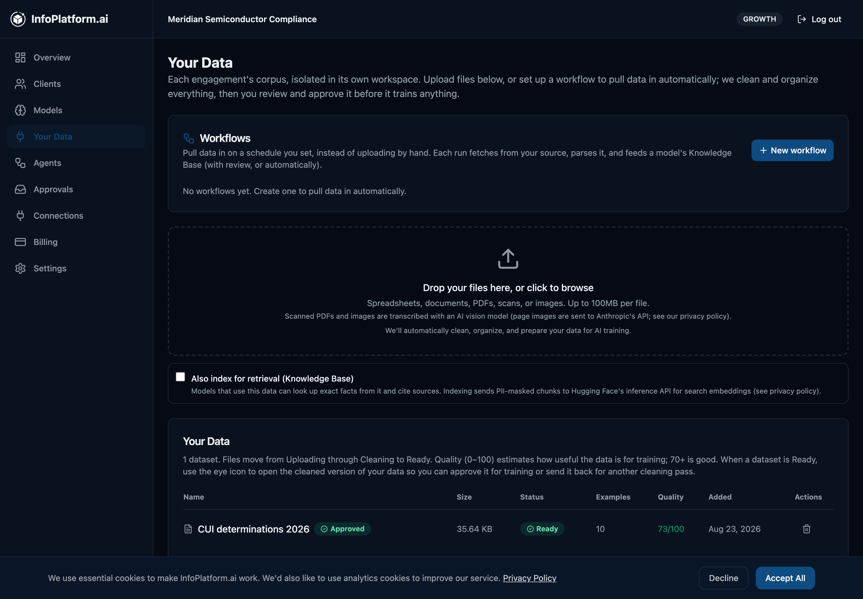 InfoPlatform.ai Your Data tab